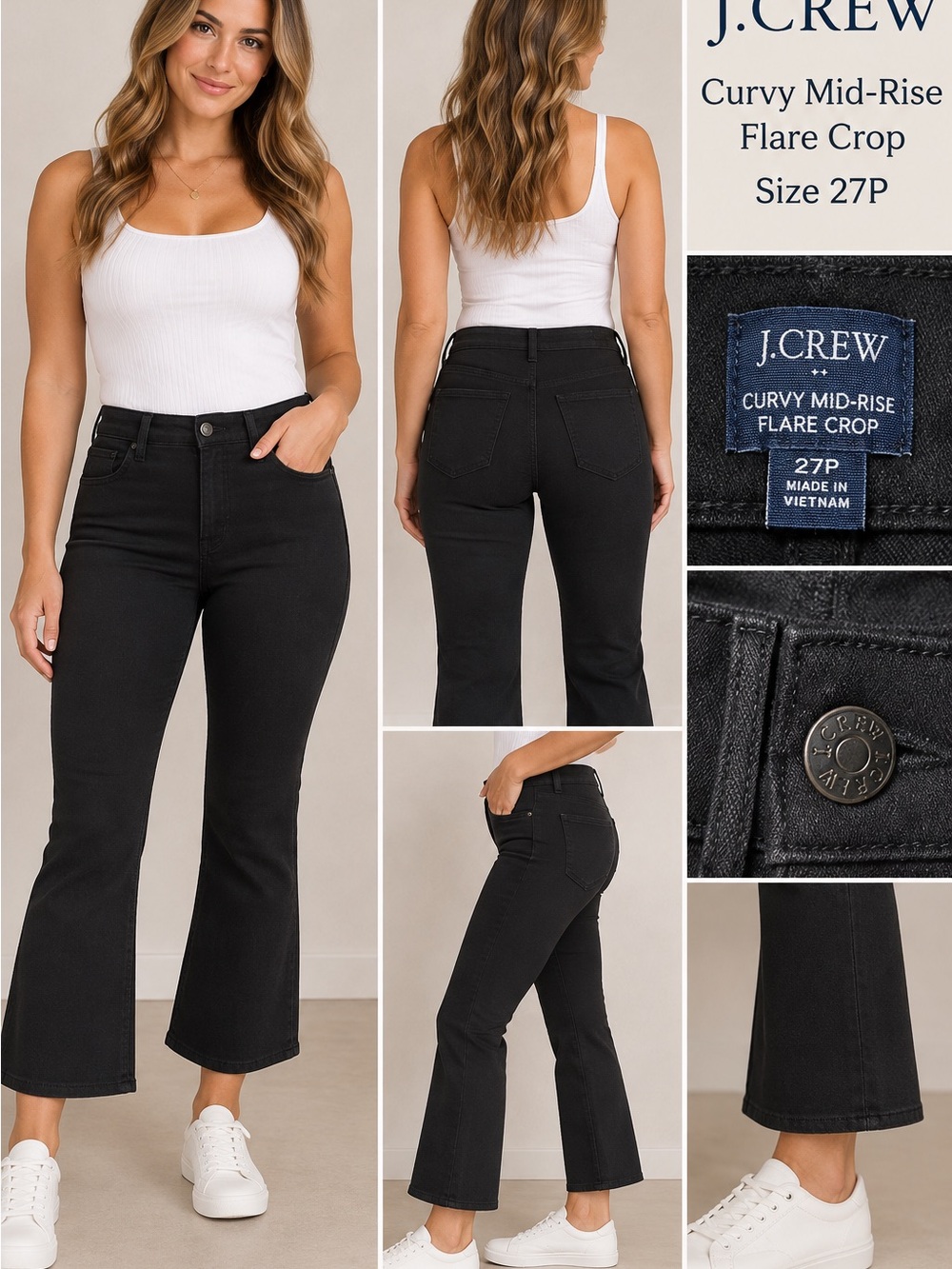 J. Crew Black Curvy Mid-Rise Flare Crop Jeans